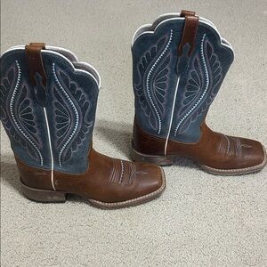 Ariat Brown and Blue square toe Western Boots